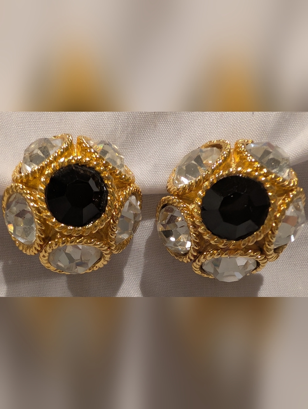 Blanca Line Gold-Tone Earrings with Black and Clear Stones